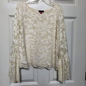 VINCE CAMUTO WOMEN'S BLOUSE TOP SIZE M BELL SLEEVES IVORY EXCELLENT CONDITION@